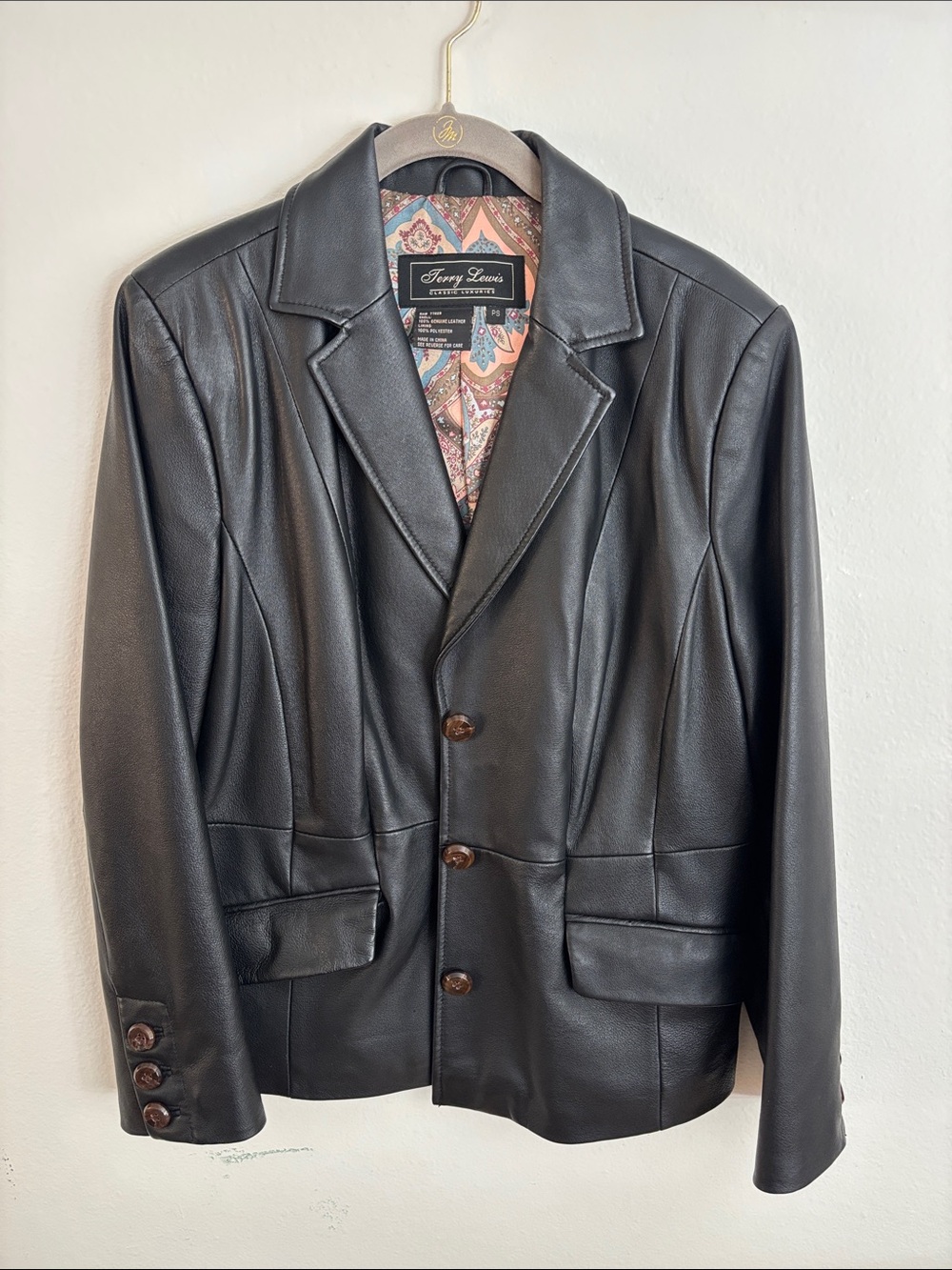 Terry Lewis Classic Luxuries Black Leather Jacket. Size Petite Small